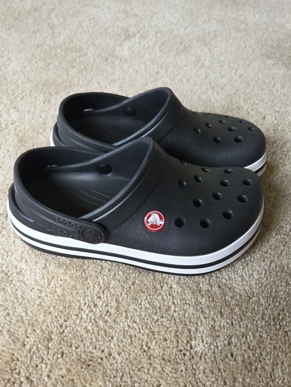 CROCS Kids Black Clog with White Stripe Sole